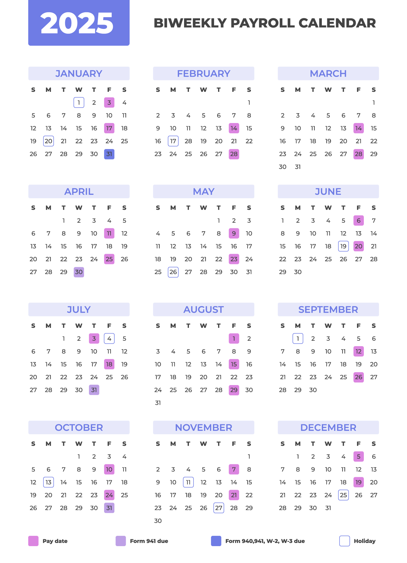 Biweekly Payroll Calendar 2024-2025 Free Google Docs Template
