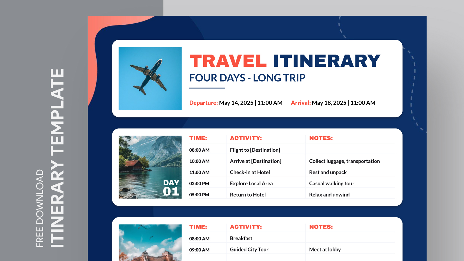 Bright Travel Itinerary Free Google Docs Template - gdoc.io