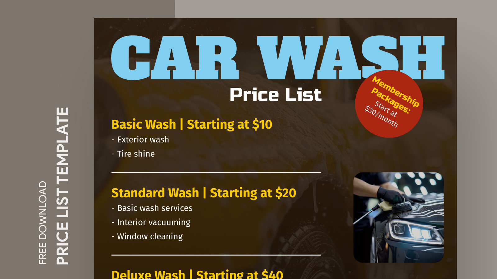 Car Wash Price List Free Google Docs Template - Gdoc.io