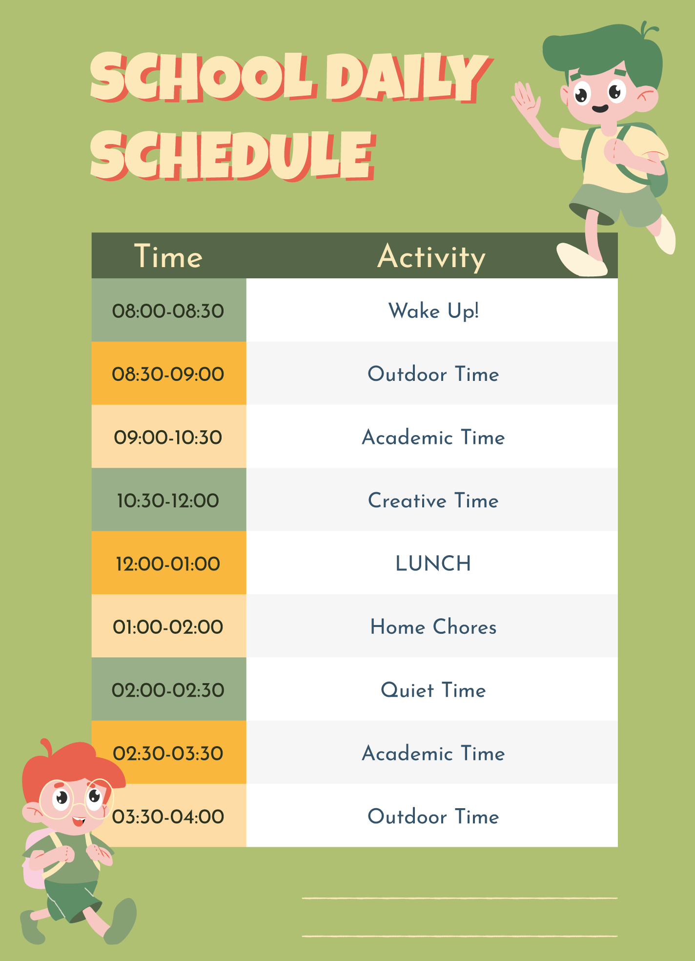 classroom daily schedule editable template