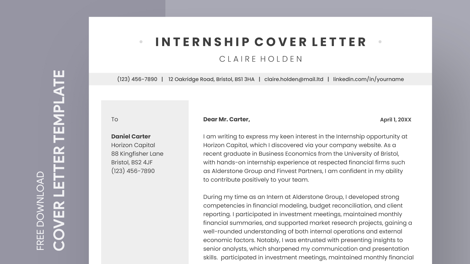 Cover Letter for Internship Free Google Docs Template - gdoc.io