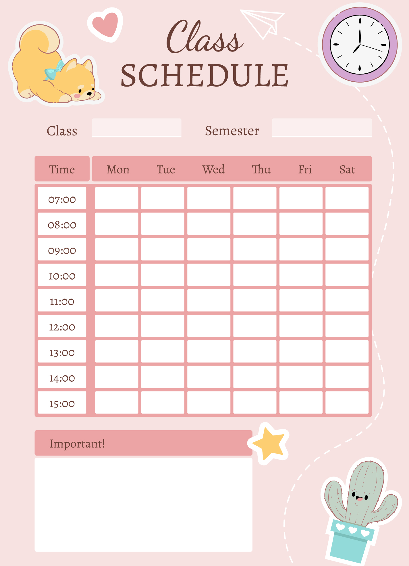 Classroom Schedule Template Free