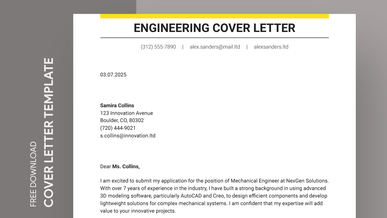 Engineering Cover Letter Free Google Docs Template gdoc.io