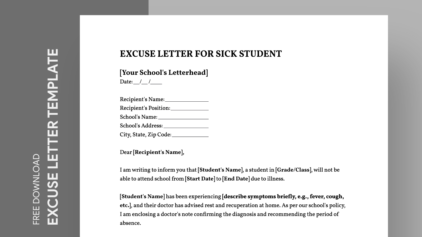 Excuse Letter For Sick Student Free Google Docs Template - Gdoc.io