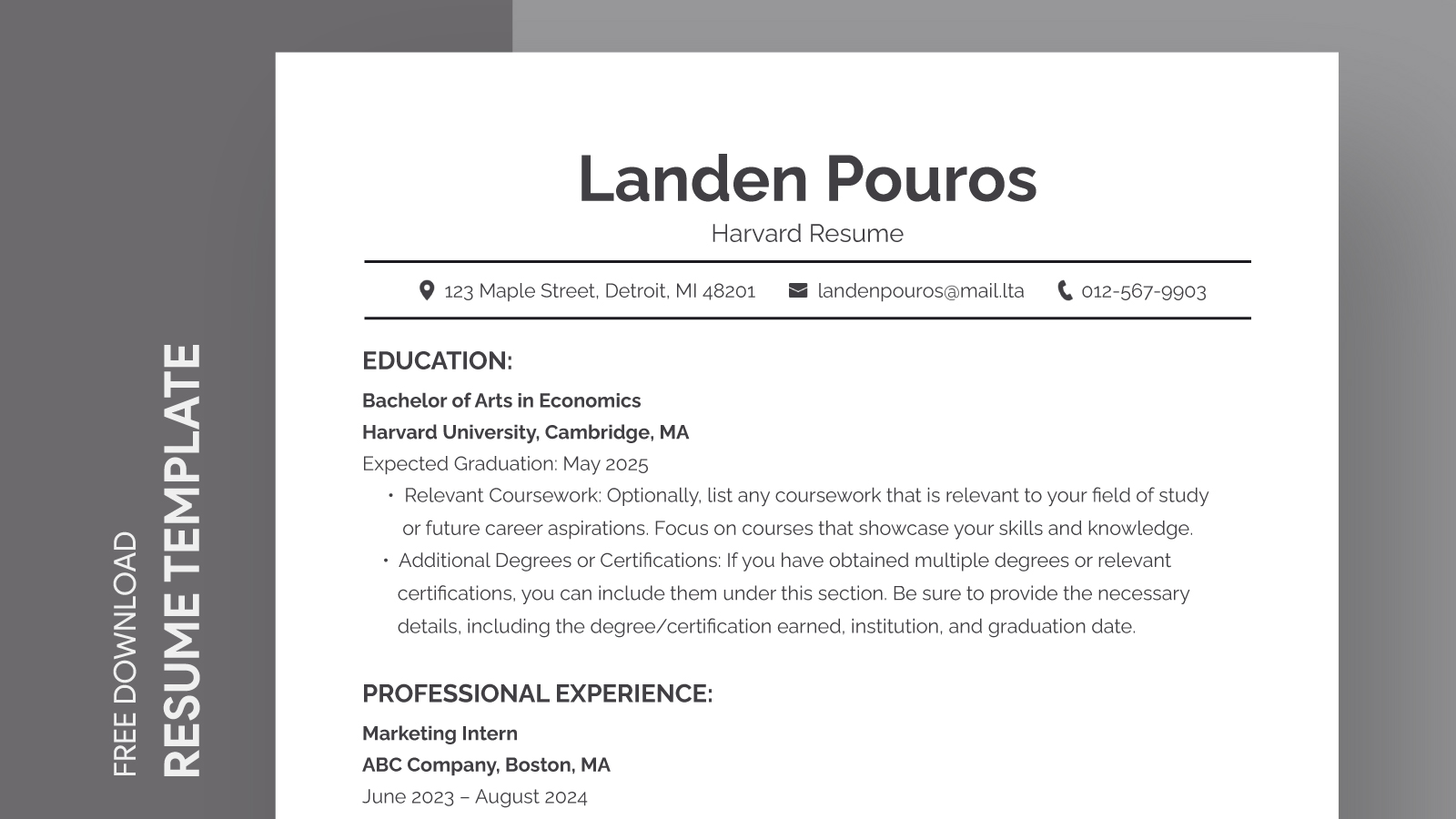 Harvard Resume Free Google Docs Template gdoc.io