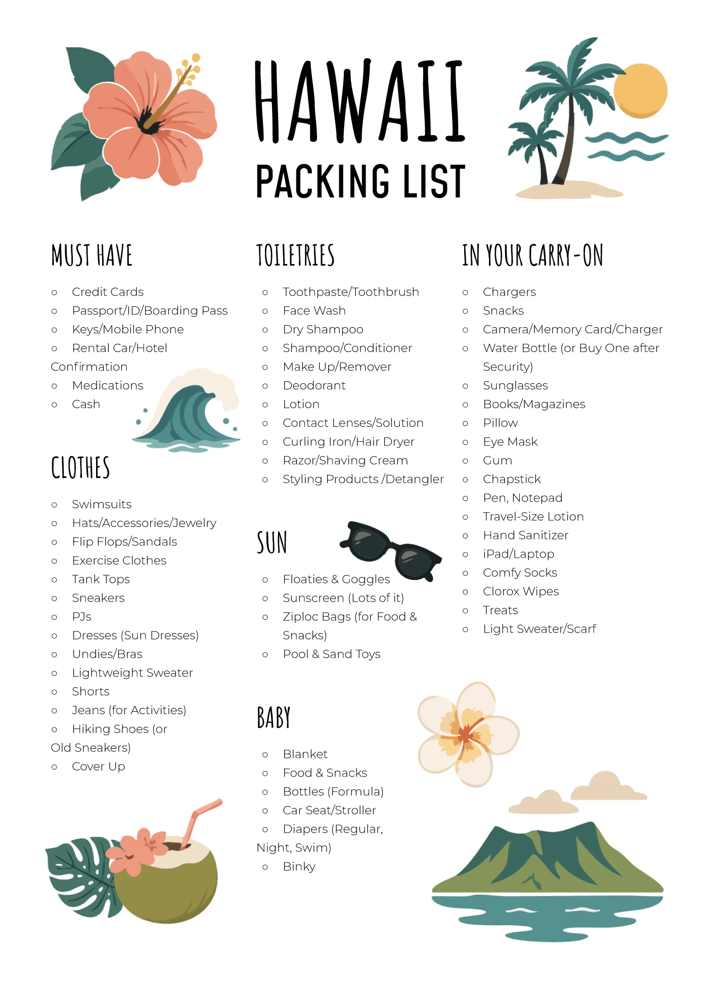 Hawaii Packing List Free Google Docs Template - gdoc.io