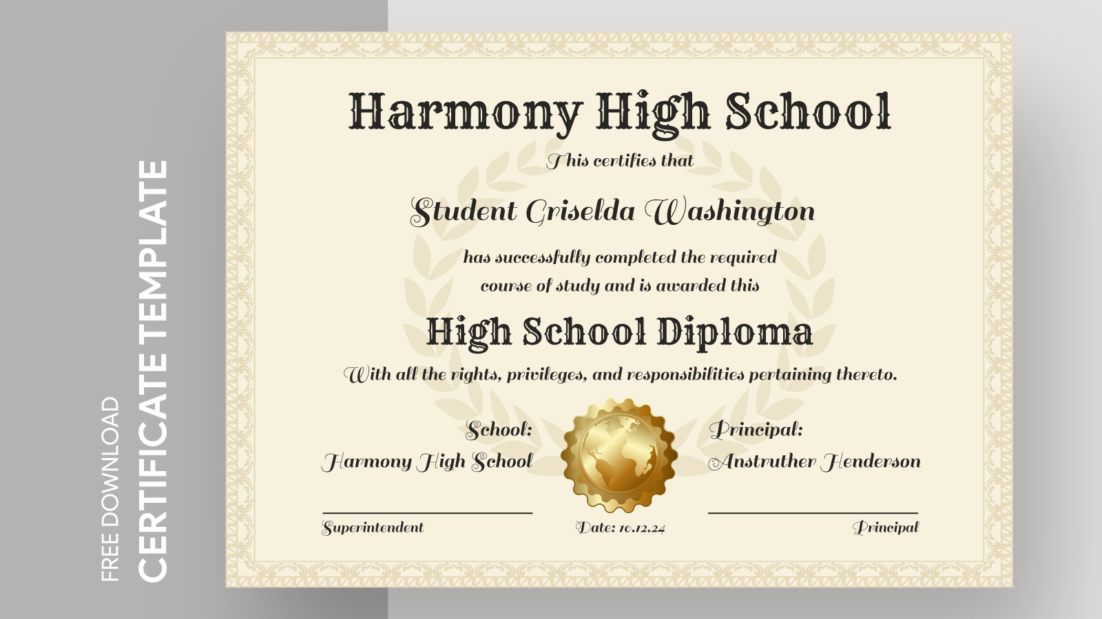 High School Graduation Diploma High School Graduation Diploma