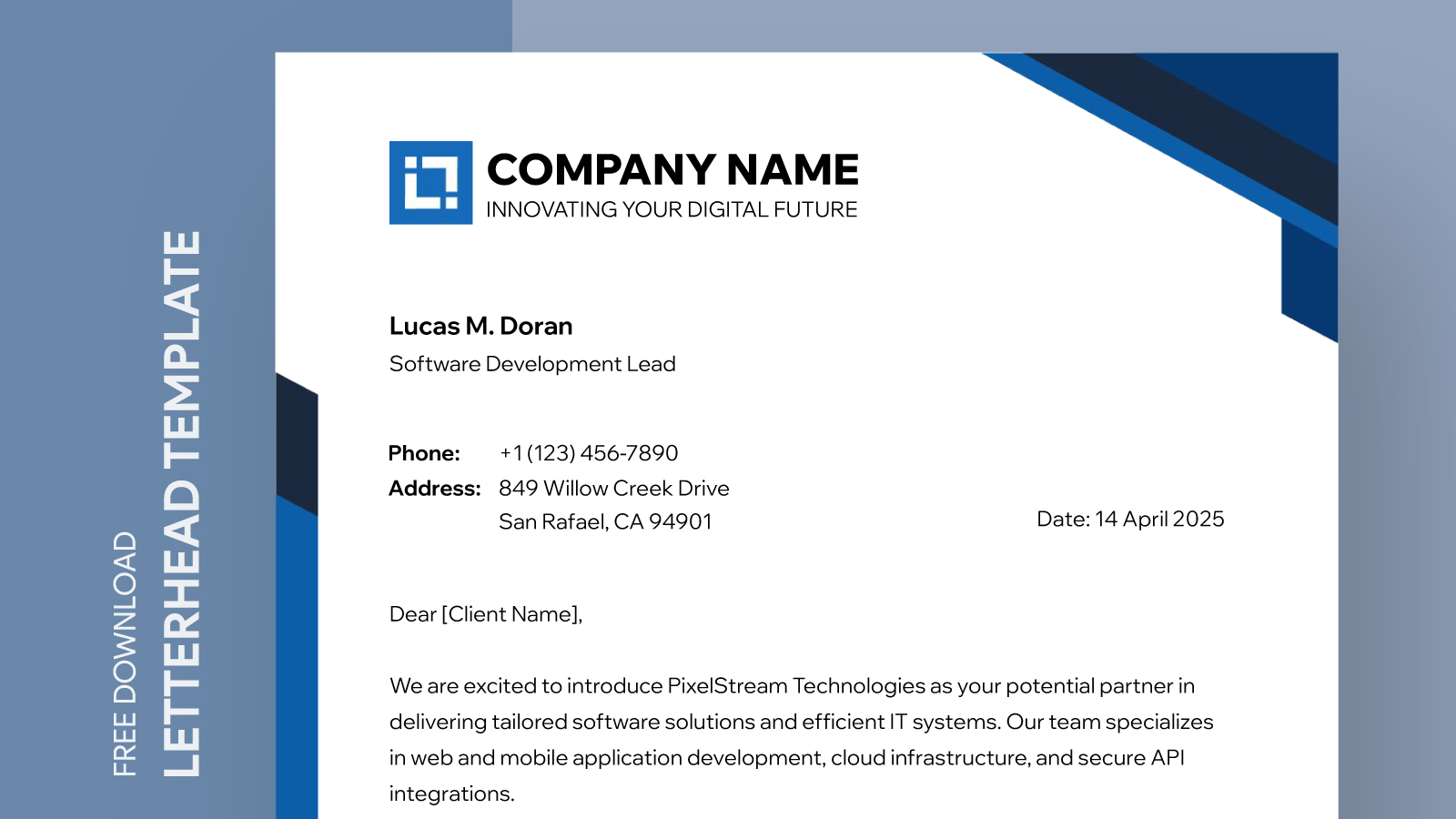 IT and Software Letterhead Free Google Docs Template - gdoc.io