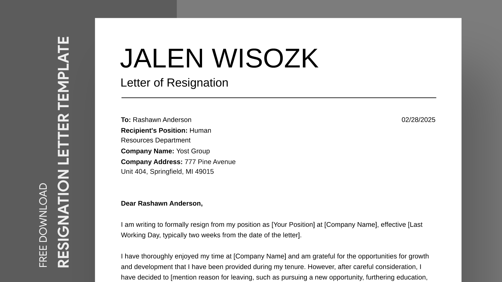 Letter Of Resignation Free Google Docs Template - Gdoc.io