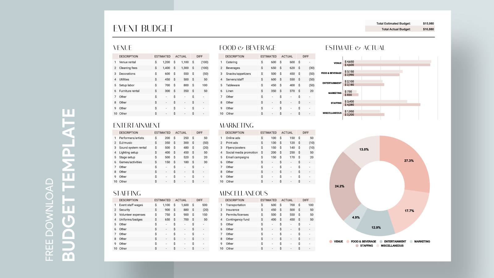 Light Event Budget Free Google Sheets & Excel Template - gdoc.io