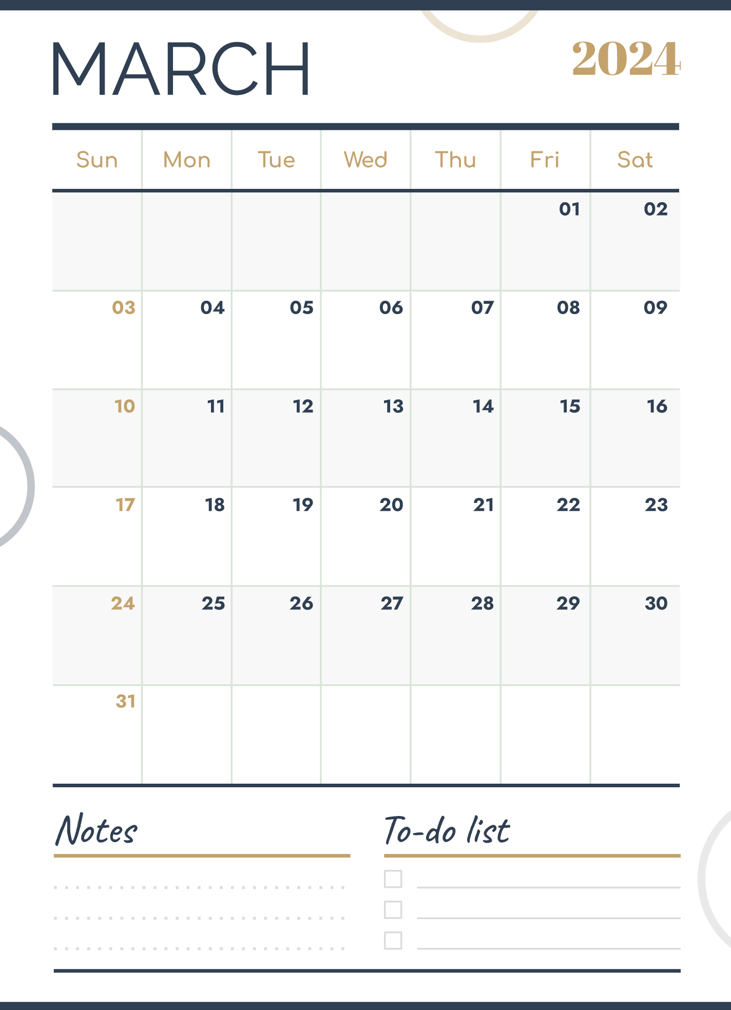 March 2024 Calendar Free Google Docs Template 