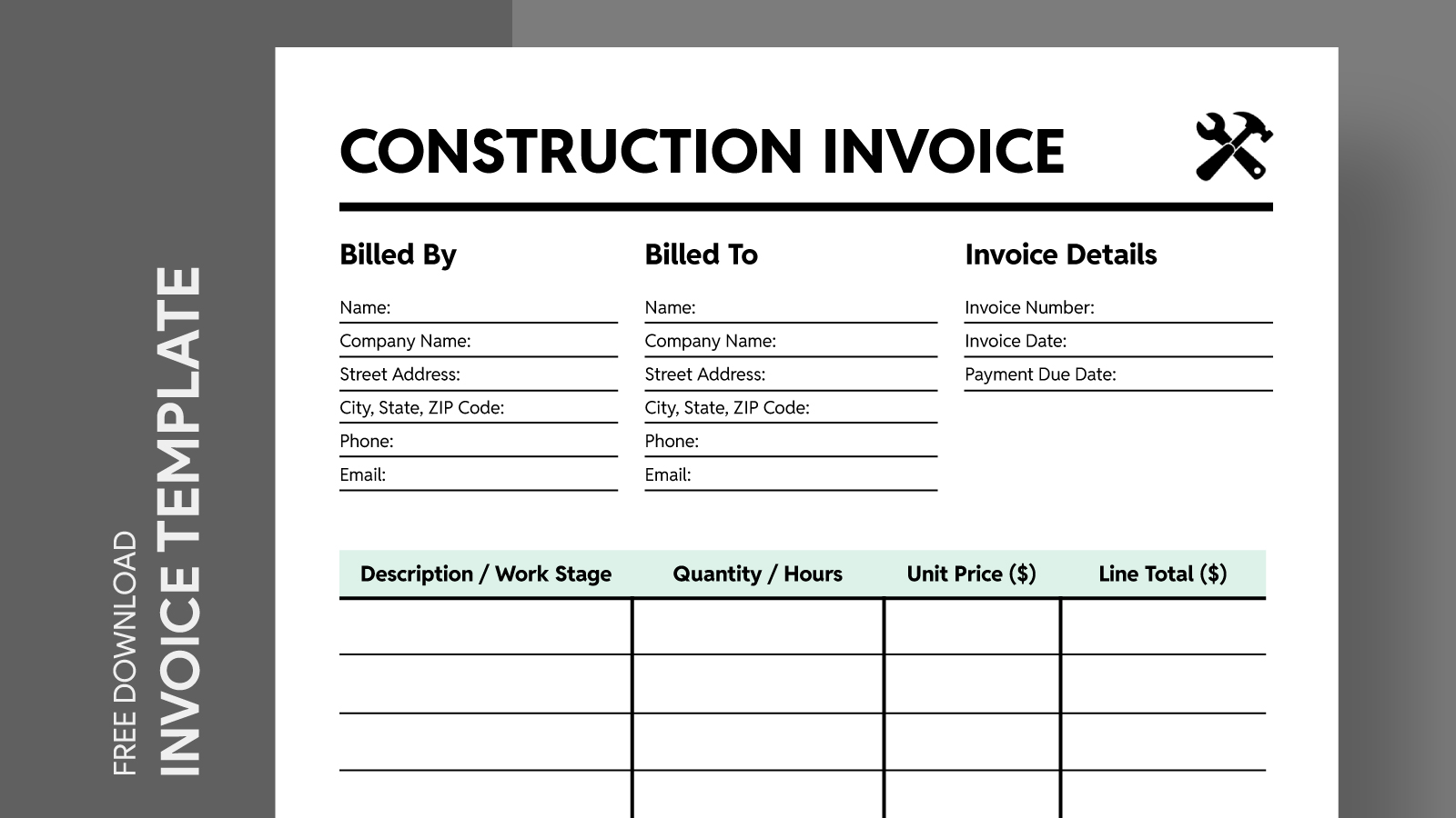 Minimalist Construction Invoice Free Google Docs Template - gdoc.io