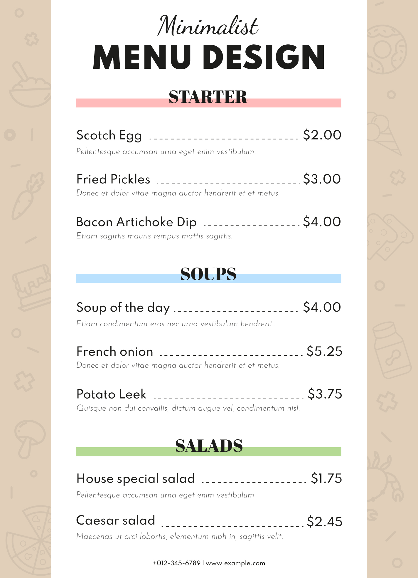 blank food menu template