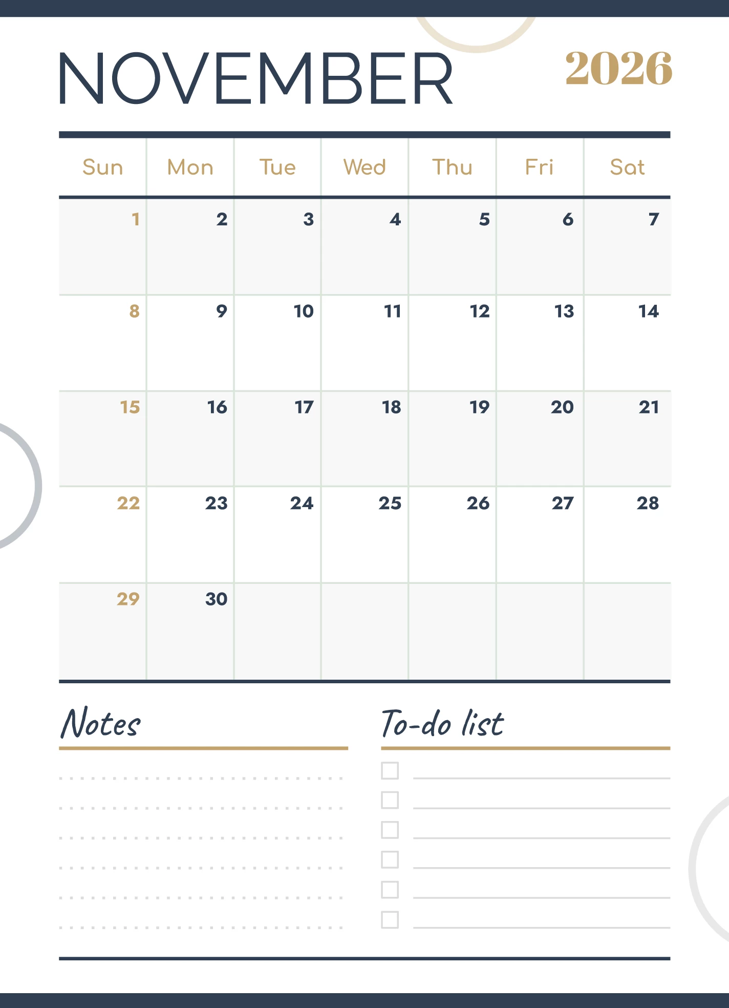 November 2026 Calendar Free Google Docs Template - gdoc.io