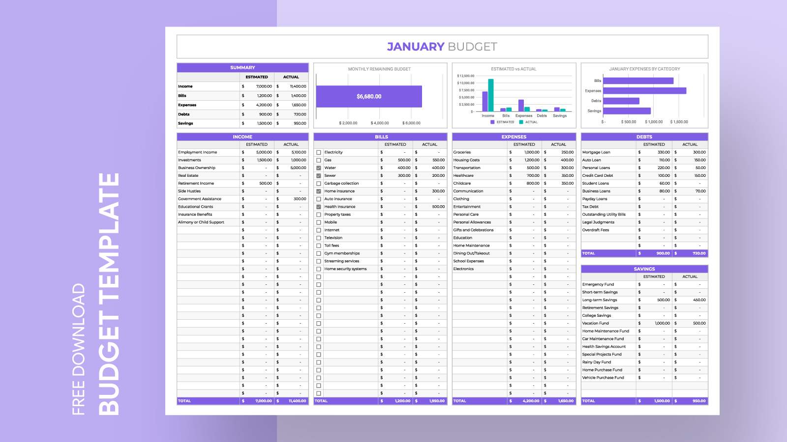 Personal Budget Spreadsheet Free Google Sheets & Excel Template