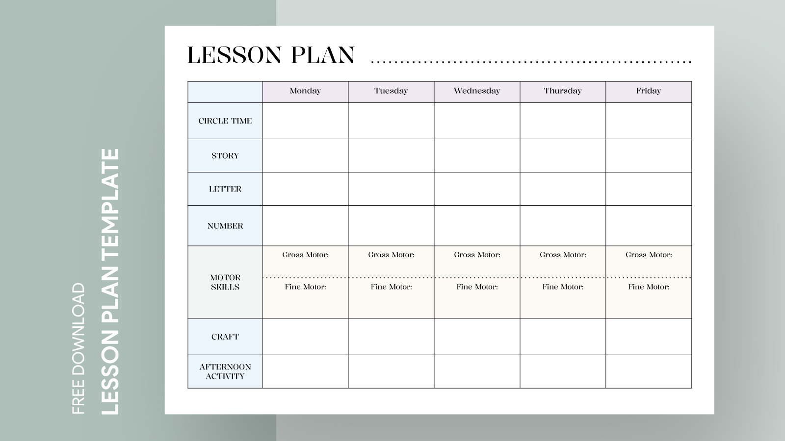 Preschool Simple Weekly Lesson Plan Free Google Docs Template