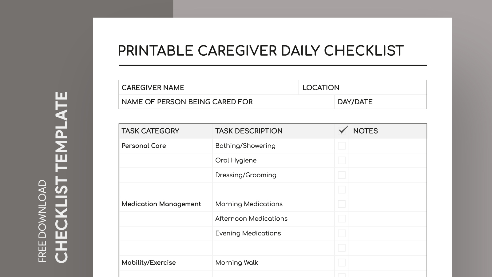 Printable Caregiver Daily Checklist Free Google Docs Template - gdoc.io