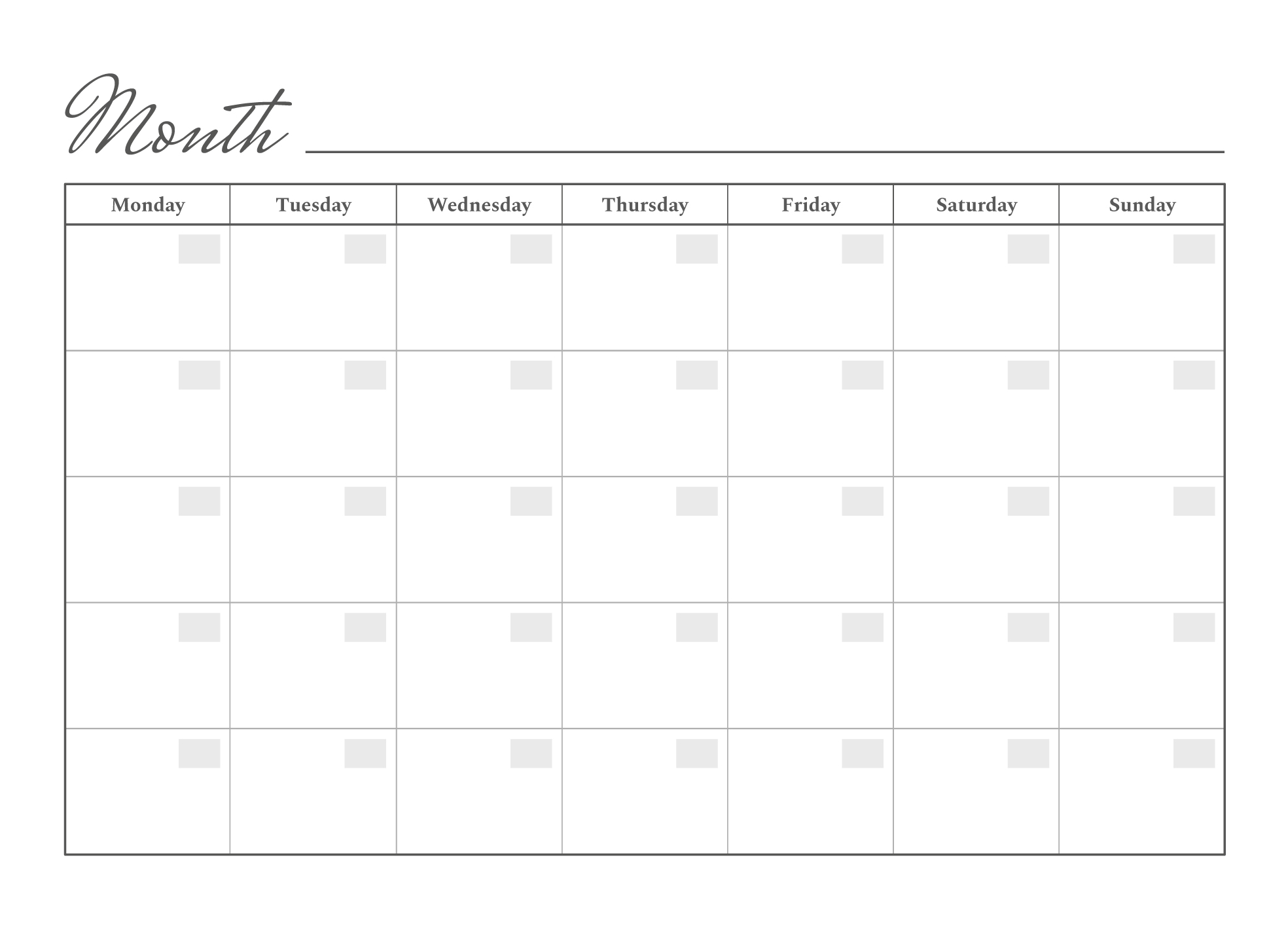 Blank Undated Calendar Template