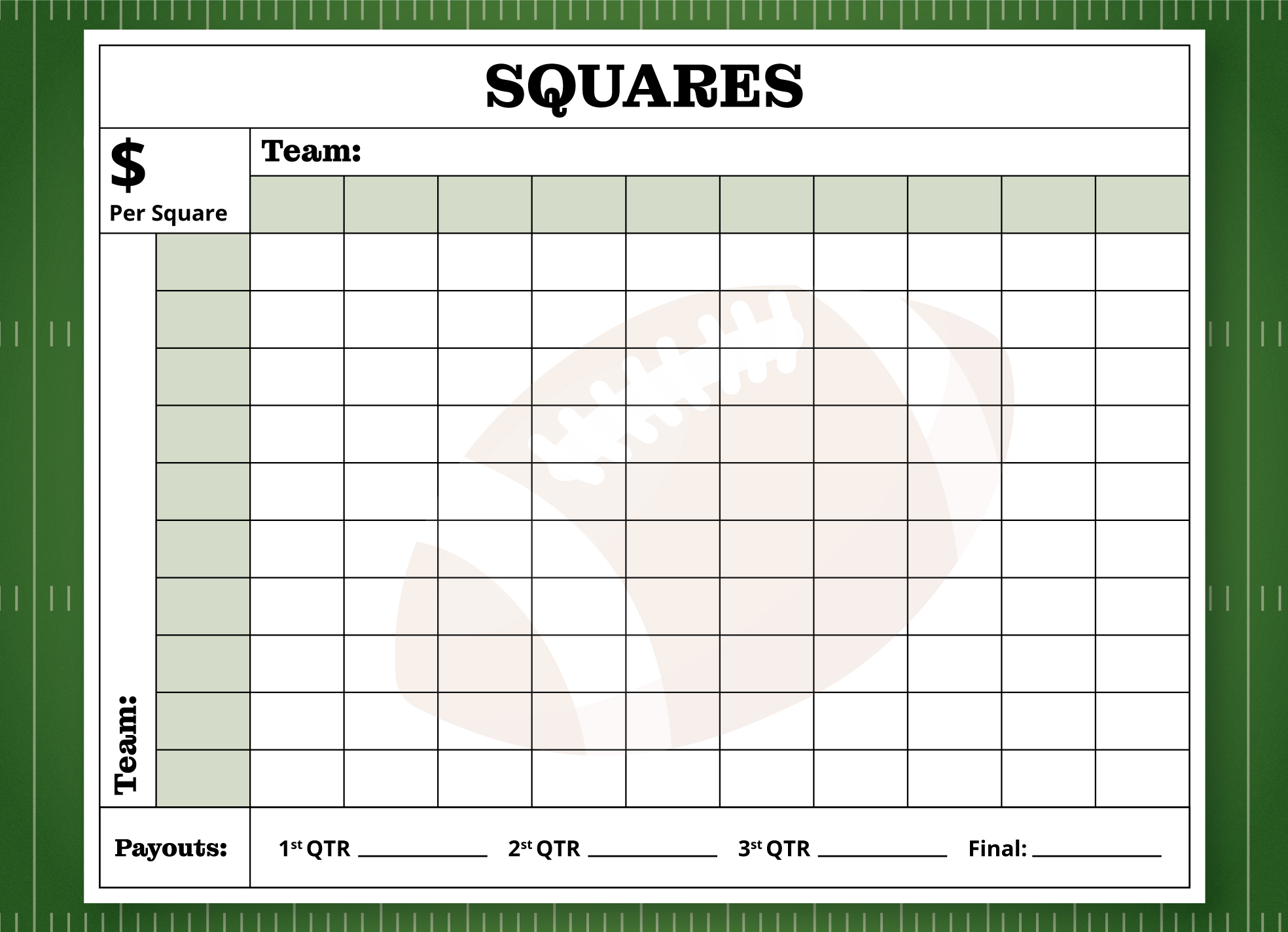 Football Field Template Printable