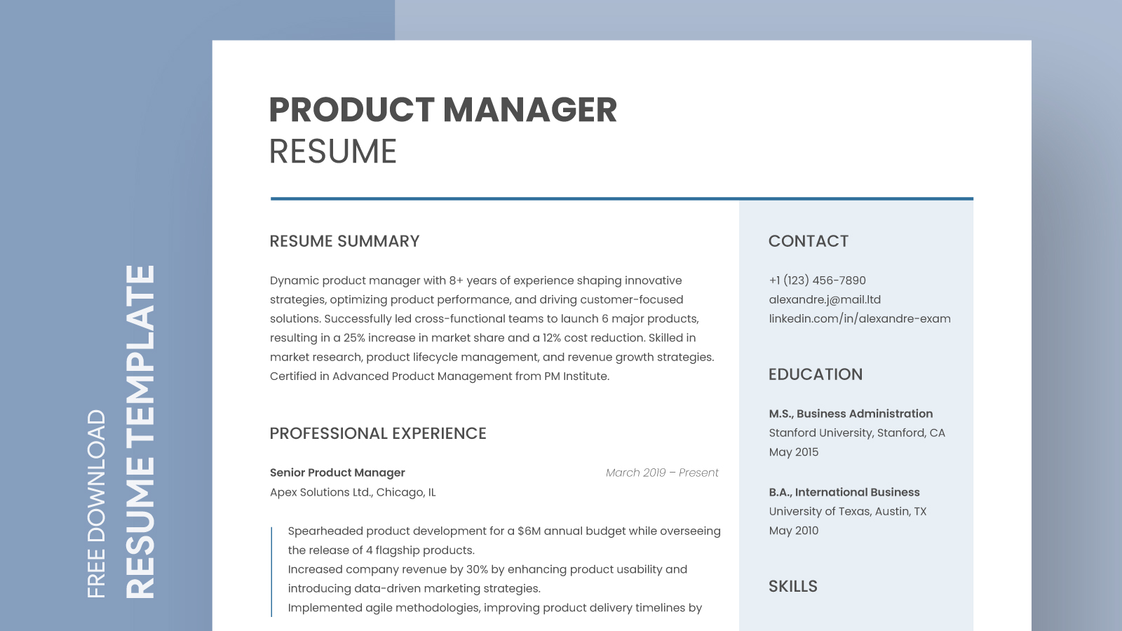Product Manager Resume Free Google Docs Template - gdoc.io