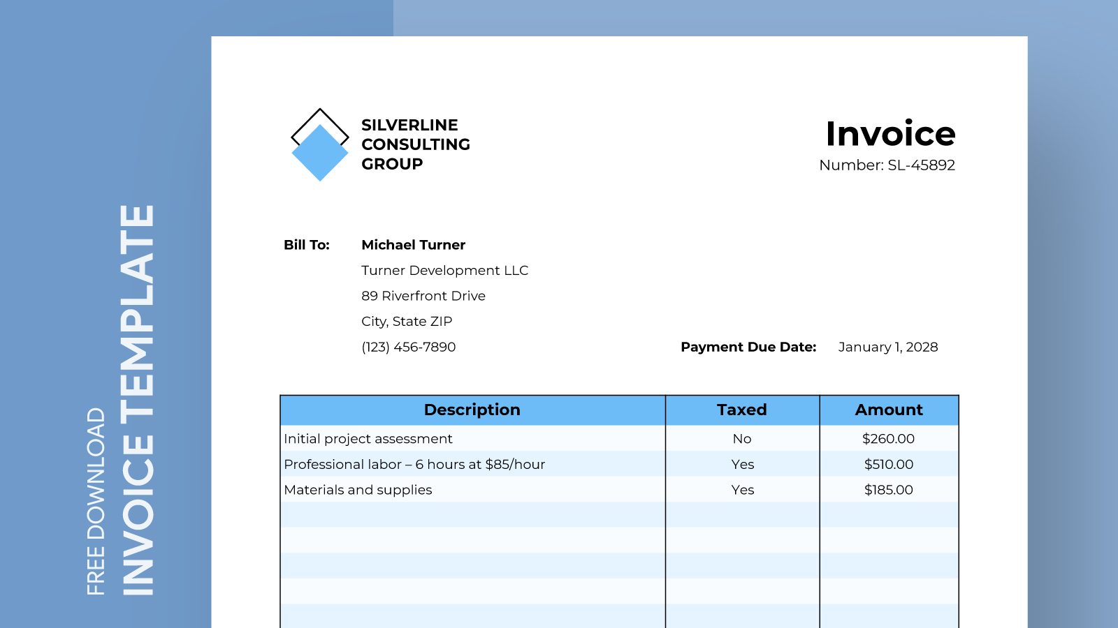 Professional Business Invoice Free Google Sheets & Excel Template
