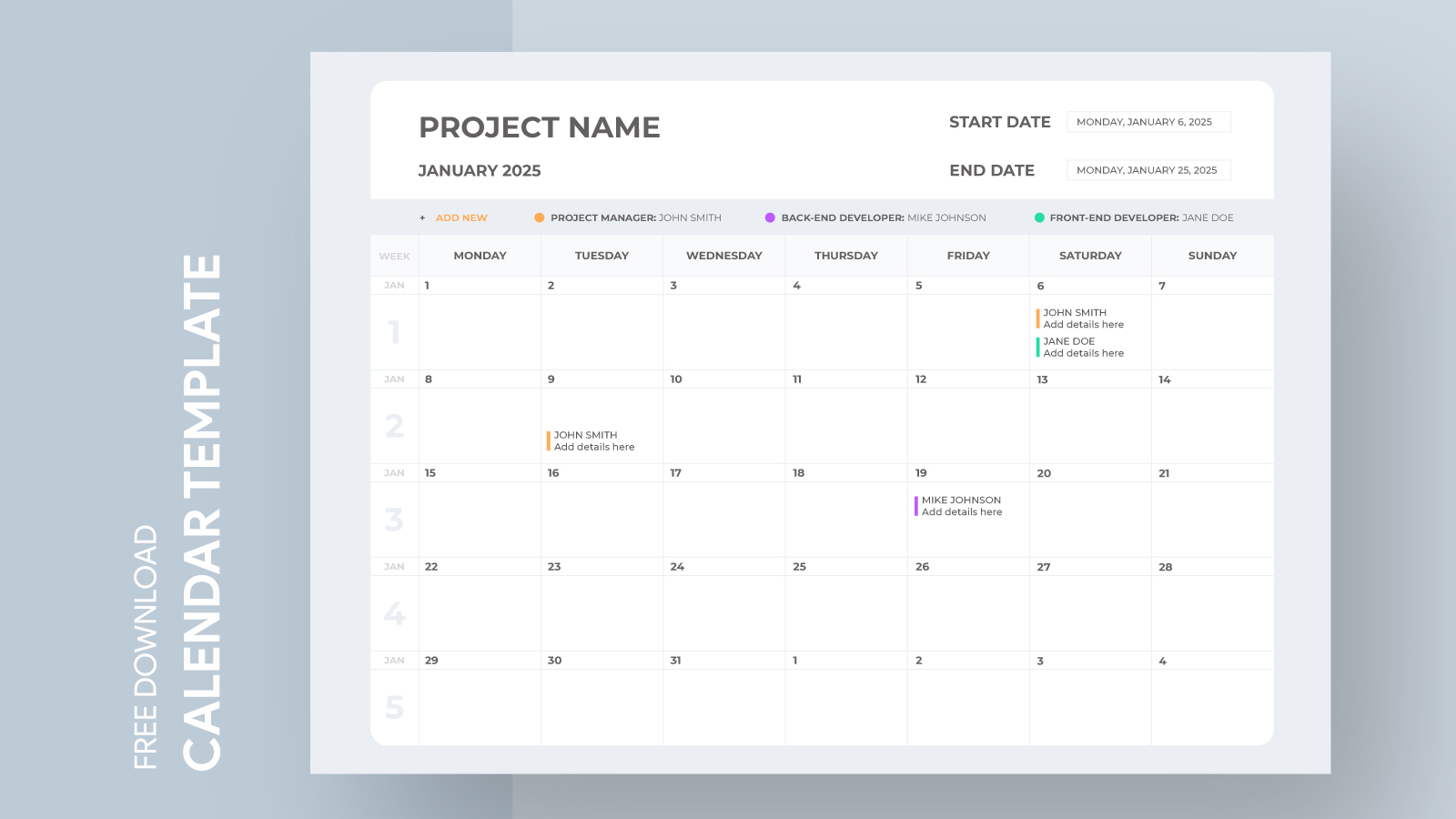 Project Calendar Free Google Docs Template - gdoc.io