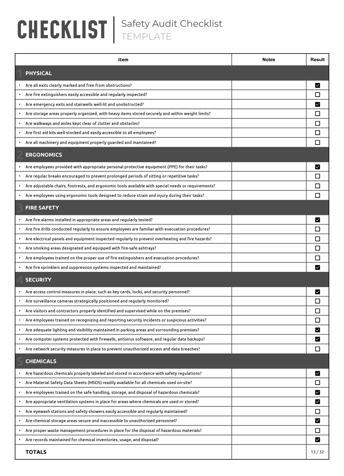 Safety Audit Checklist Free Google Sheets & Excel Template - gdoc.io