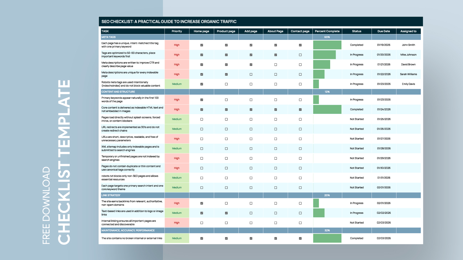 SEO Checklist Free Google Sheets & Excel Template - gdoc.io
