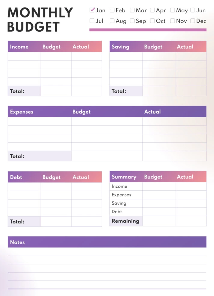 Free Monthly Budget Templates