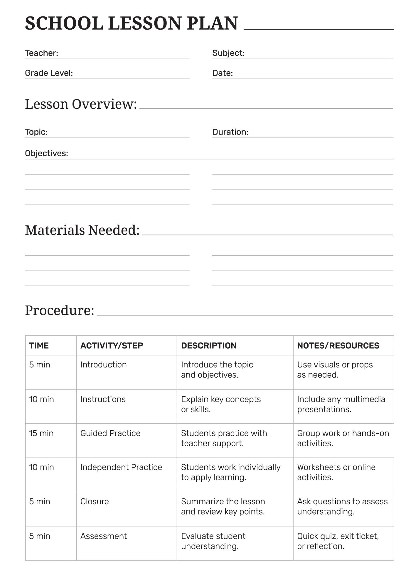 Blank Lesson Plan Template 3 Free Word Documents Newsletter Template