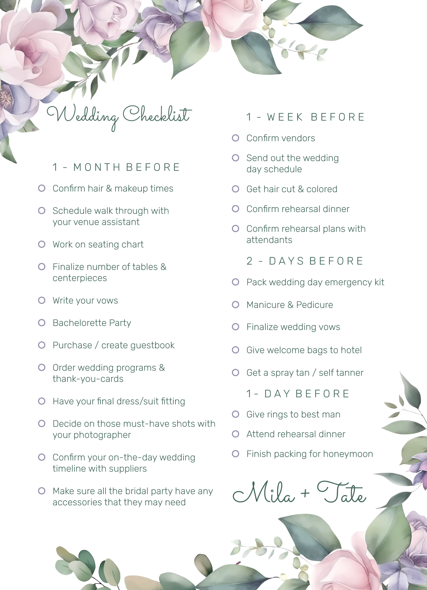 Wedding Flower Checklist Printable | Best Flower Site