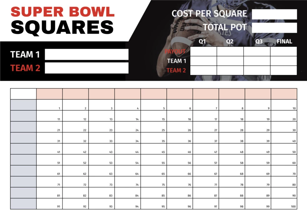 Super Bowl 58 Squares Free Google Docs Template 