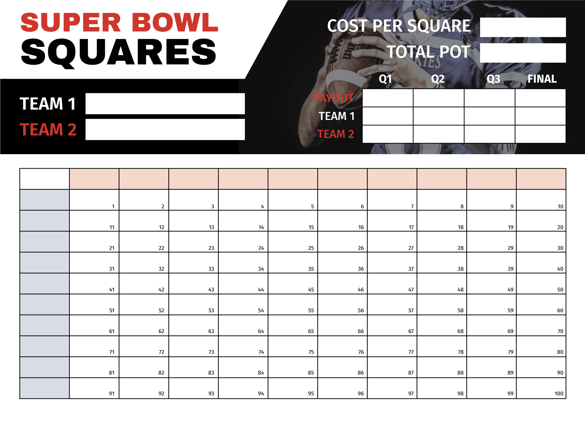 Free Printable Super Bowl Squares Template Superbowl Squares Football