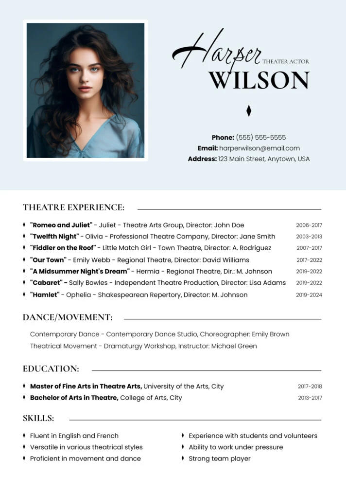 free-custom-printable-acting-resume-templates-canva