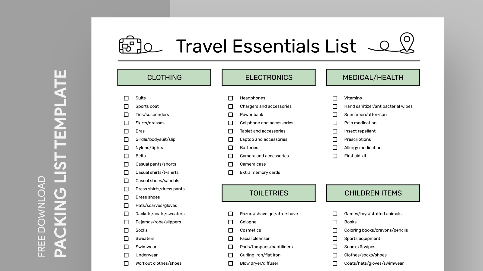 Travel Essentials List Free Google Sheets & Excel Template