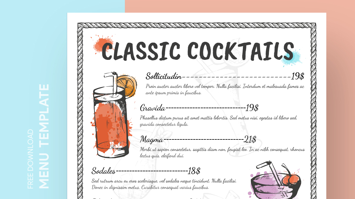 Cocktail Menu Free Google Docs Template gdoc io