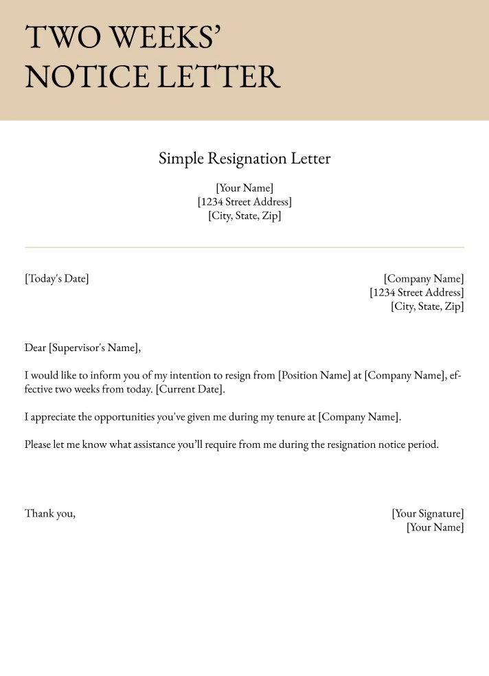 Two Weeks Notice Letter Examples Template 47 OFF