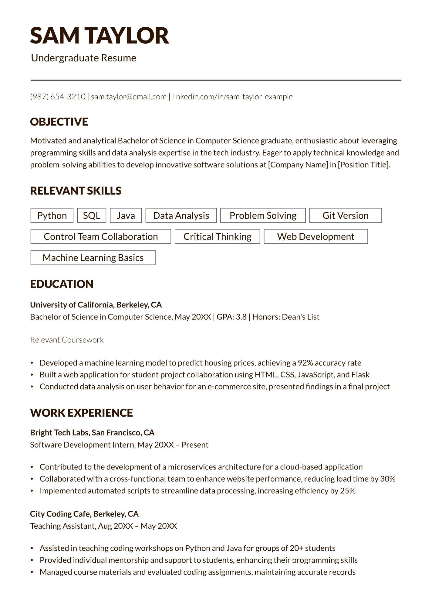 Undergrad Resume Free Google Docs Template - gdoc.io