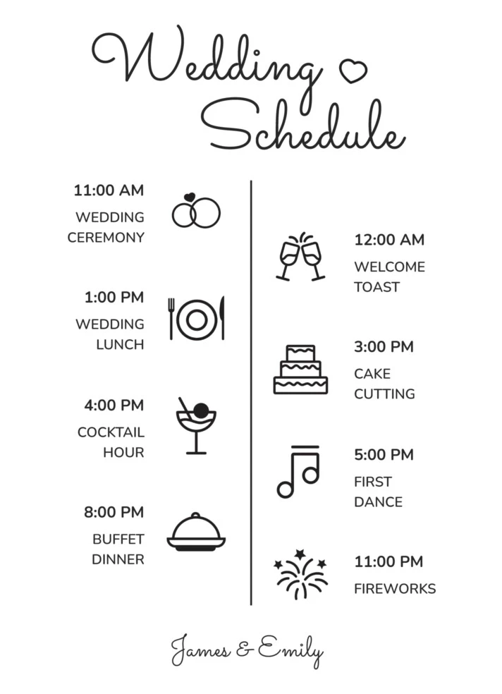 Wedding Reception Schedule Template Free Customisable Wedding Day
