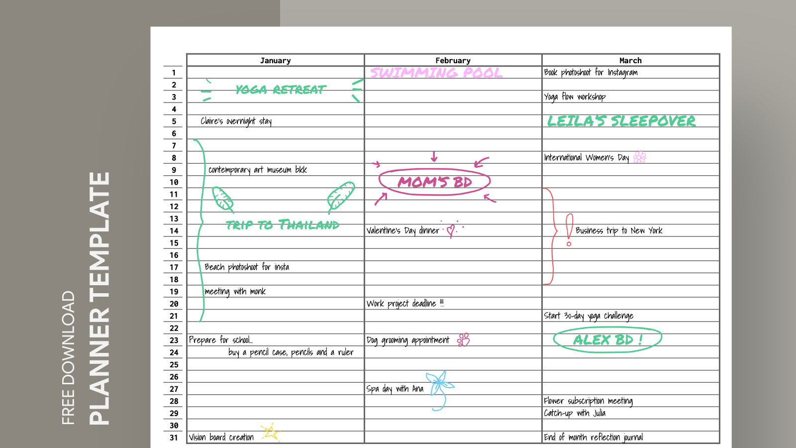 Yearly Overview Printable Planner Free Google Docs Template gdoc io Yearly Overview Printable Planner Free Google Docs Template gdoc io