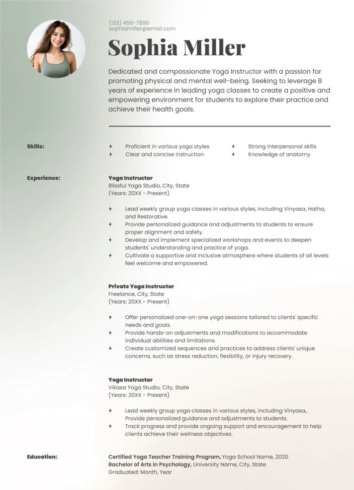Yoga Instructor Resume Free Google Docs Template - gdoc.io