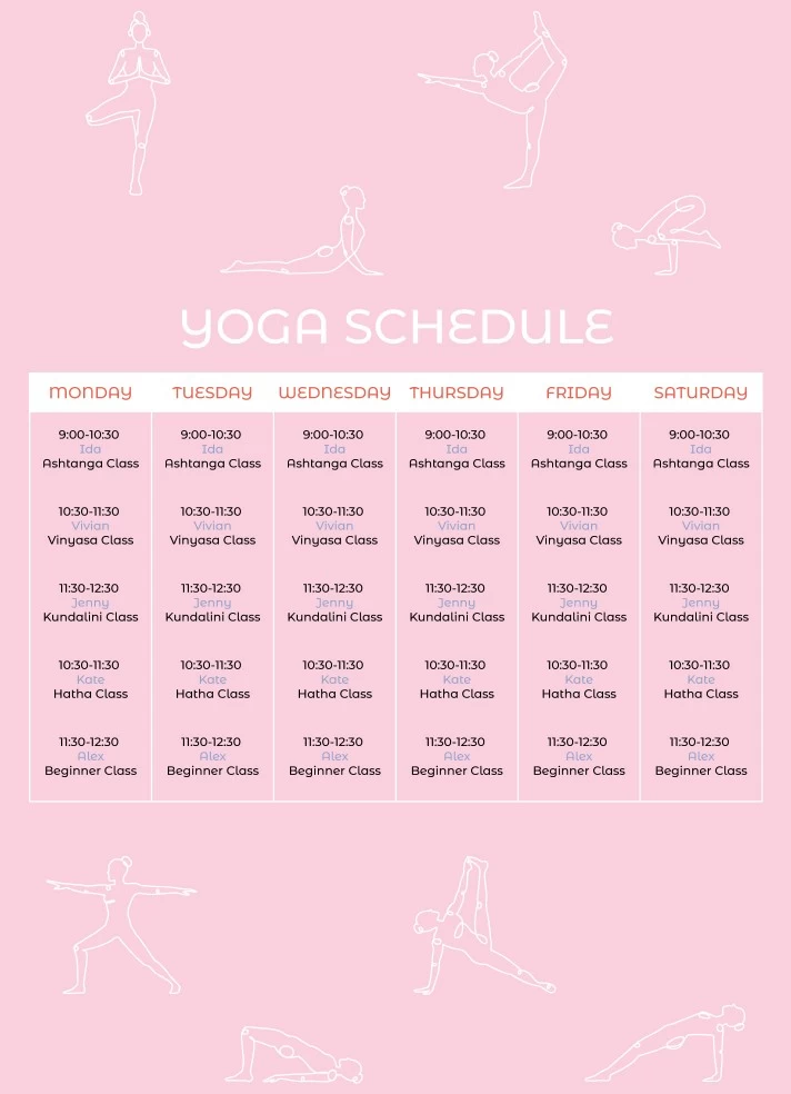 Yoga Class Schedule Template
