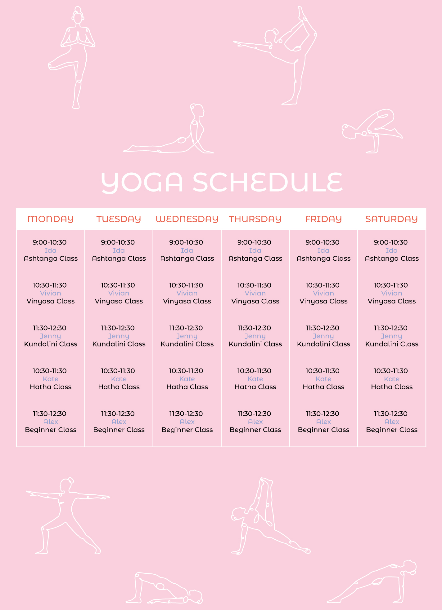 Pastel Cream Yoga Class Schedule Template - Venngage